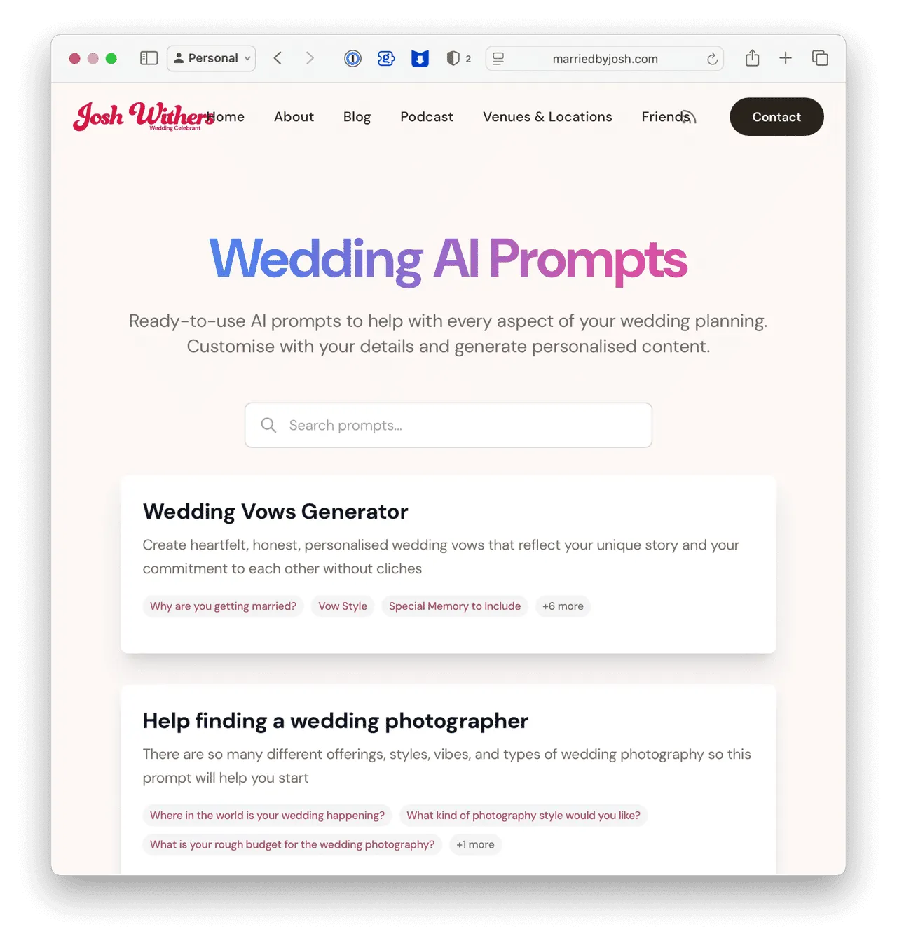 Screenshot of AI Prompts Library ⌘