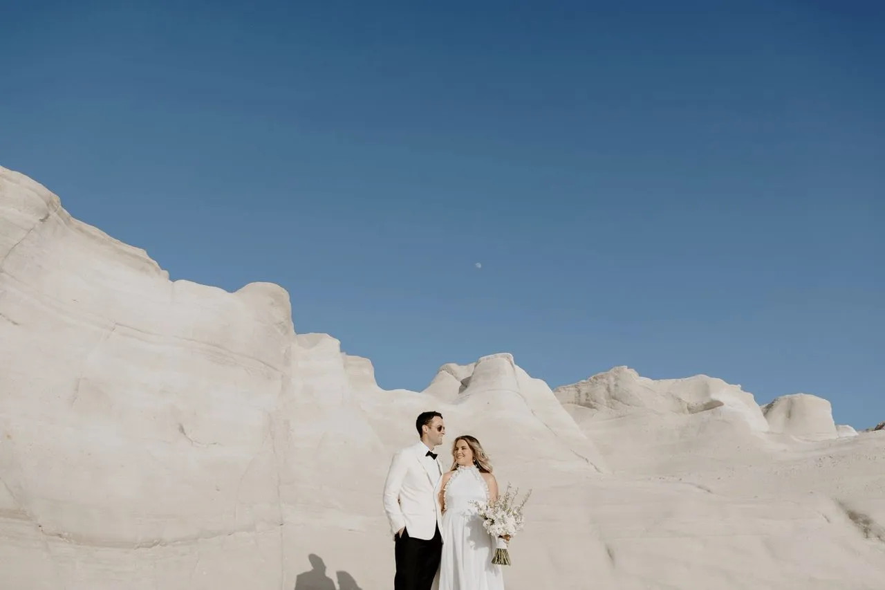 Sarakiniko Beach photographer by George Bowden with The Elopement Collective on Milos, Greece ⌘