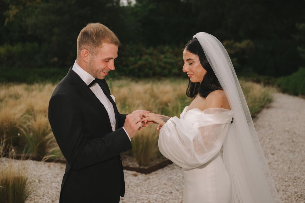Harry and Nayla sharing their vows with Josh in the Vocabolo Moscatelli gardens