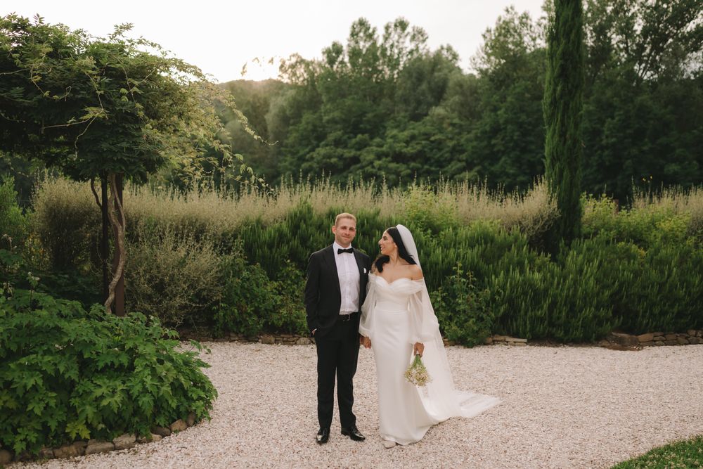 Harry and Nayla with Josh after their wedding ceremony in Umbria