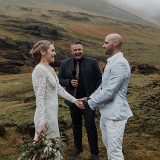 Josh Withers conducting a destination wedding ceremony in Iceland